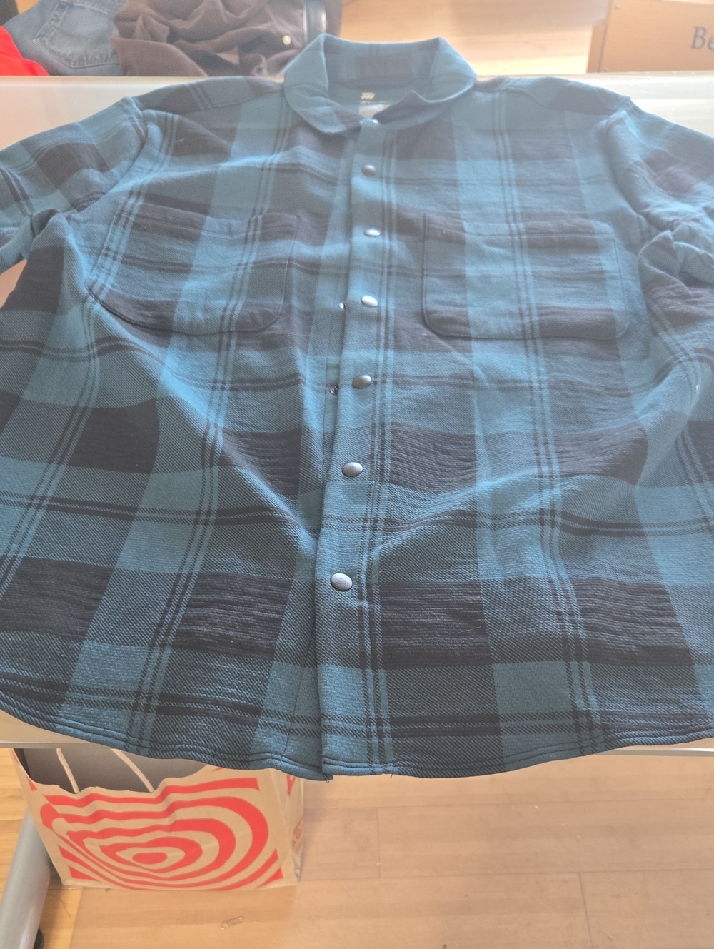 all in motion Teal and Black Plaid Button-Front Casual Shirt